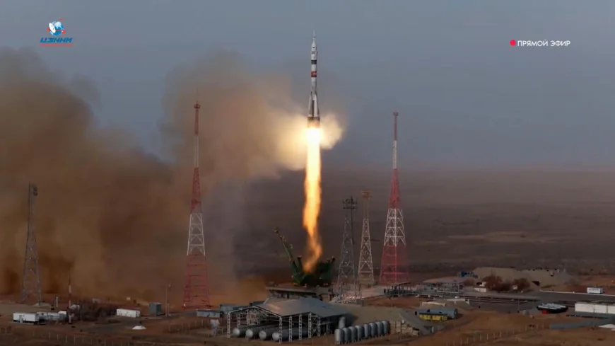 US-Russian crew of 3 blasts off to the International Space Station in a Russian Soyuz spacecraft