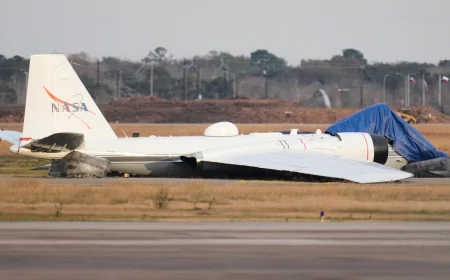 Video shows flames flying from NASA plane that touched down without landing gear